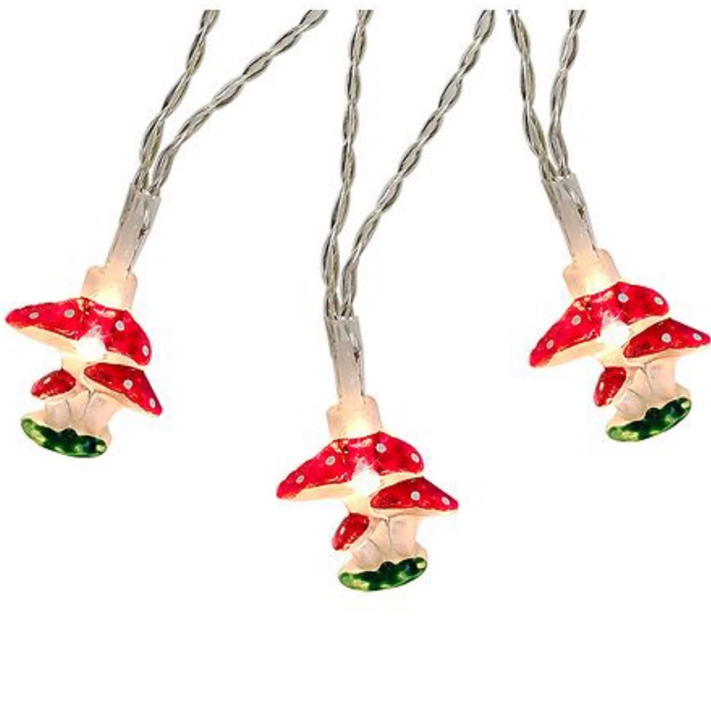 Garden Party Mushrooms LED String Light Set 10 Lights Clear Wire Indoor